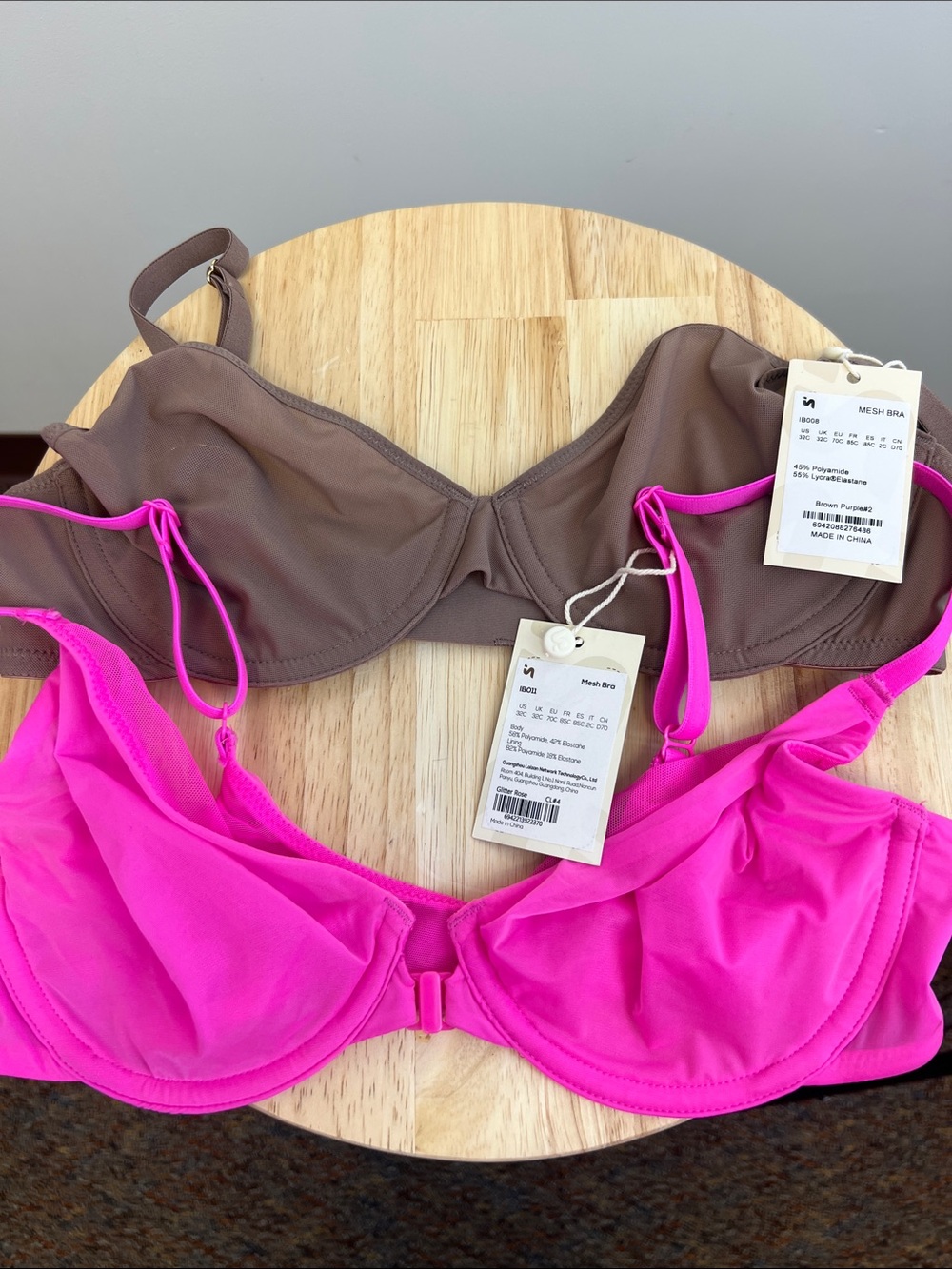 Inlyric Two Women’s Mesh Underwire Bras - Brown and Hot Pink 32C New With Tags